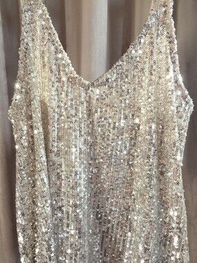 Silver Sequin V-Neck Tank Top